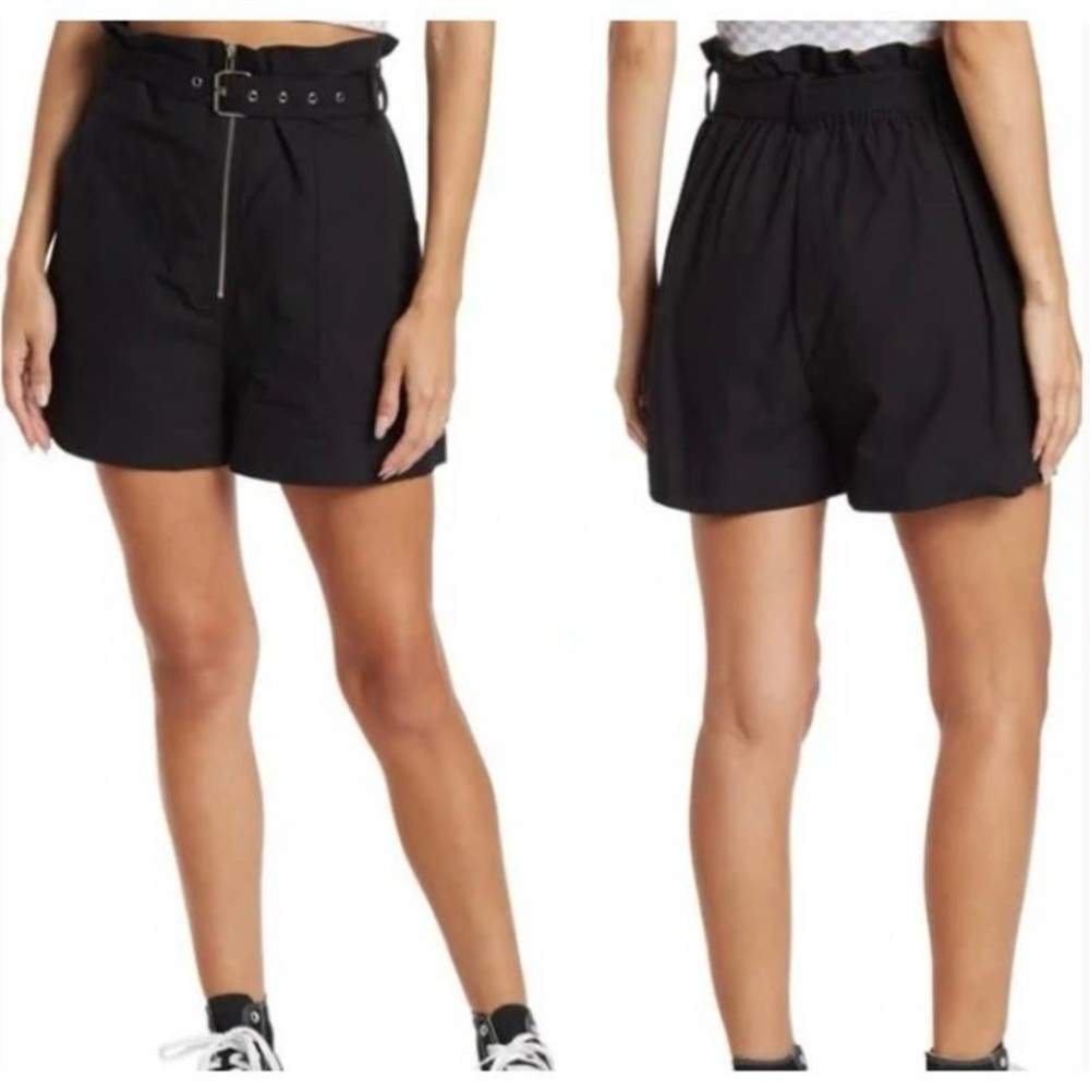 Elodie High Waisted Linen Cotton Black Elastic Waist Shorts size S